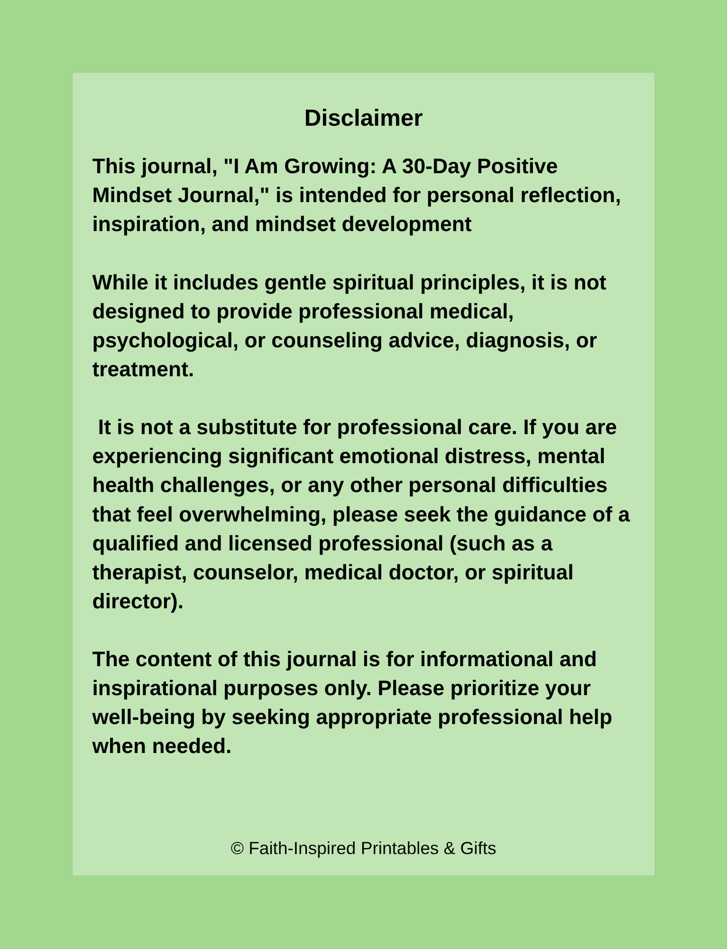 I Am Growing: A 30-Day Positive Mindset Journal for Personal Growth, Faith, and Emotional Resilience Paperback