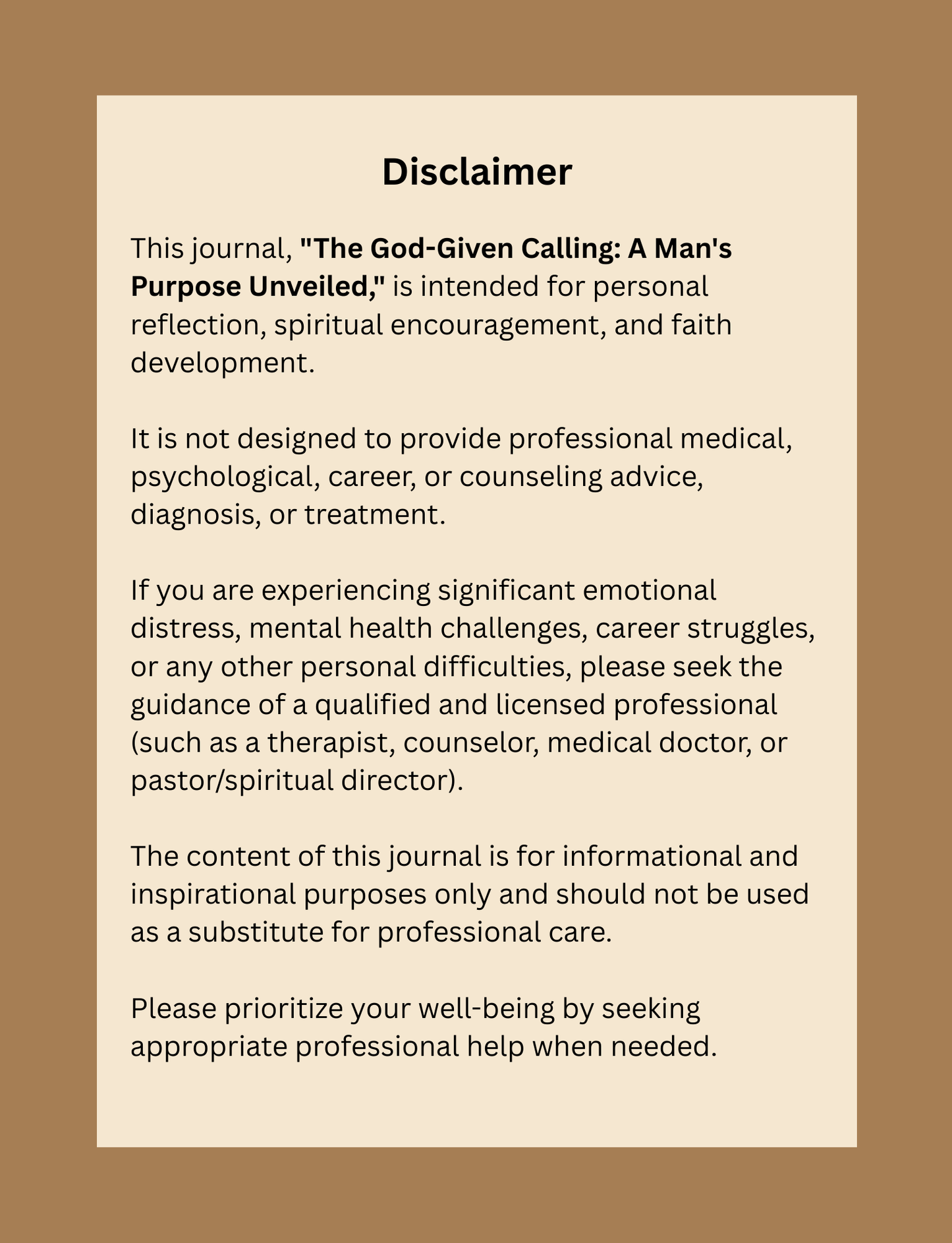 The God-Given Calling: A 30-Day Devotional Journal for Christian Men: Discover Your Divine Purpose in Work, Life, and Faith with Scripture-Based Reflections and Guided Prompts Paperback