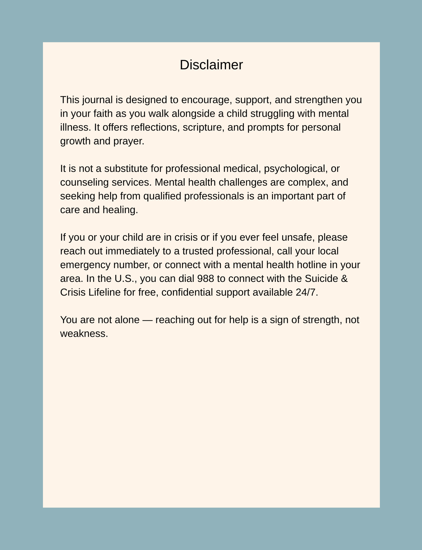 Healing Through the Heartbreak: A 30-Day Faith-Based Journal for Parents of Children Struggling with Mental Health Paperback