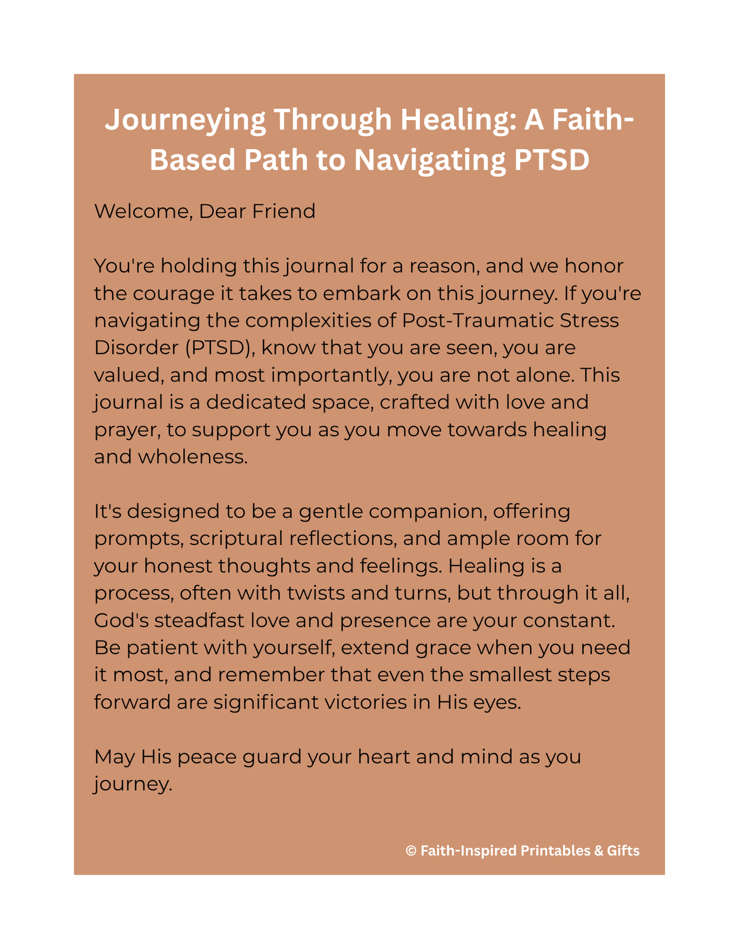 Journeying Through Healing: A Faith-Based PTSD Reflection Journal for Spiritual Encouragement and Emotional Healing Paperback