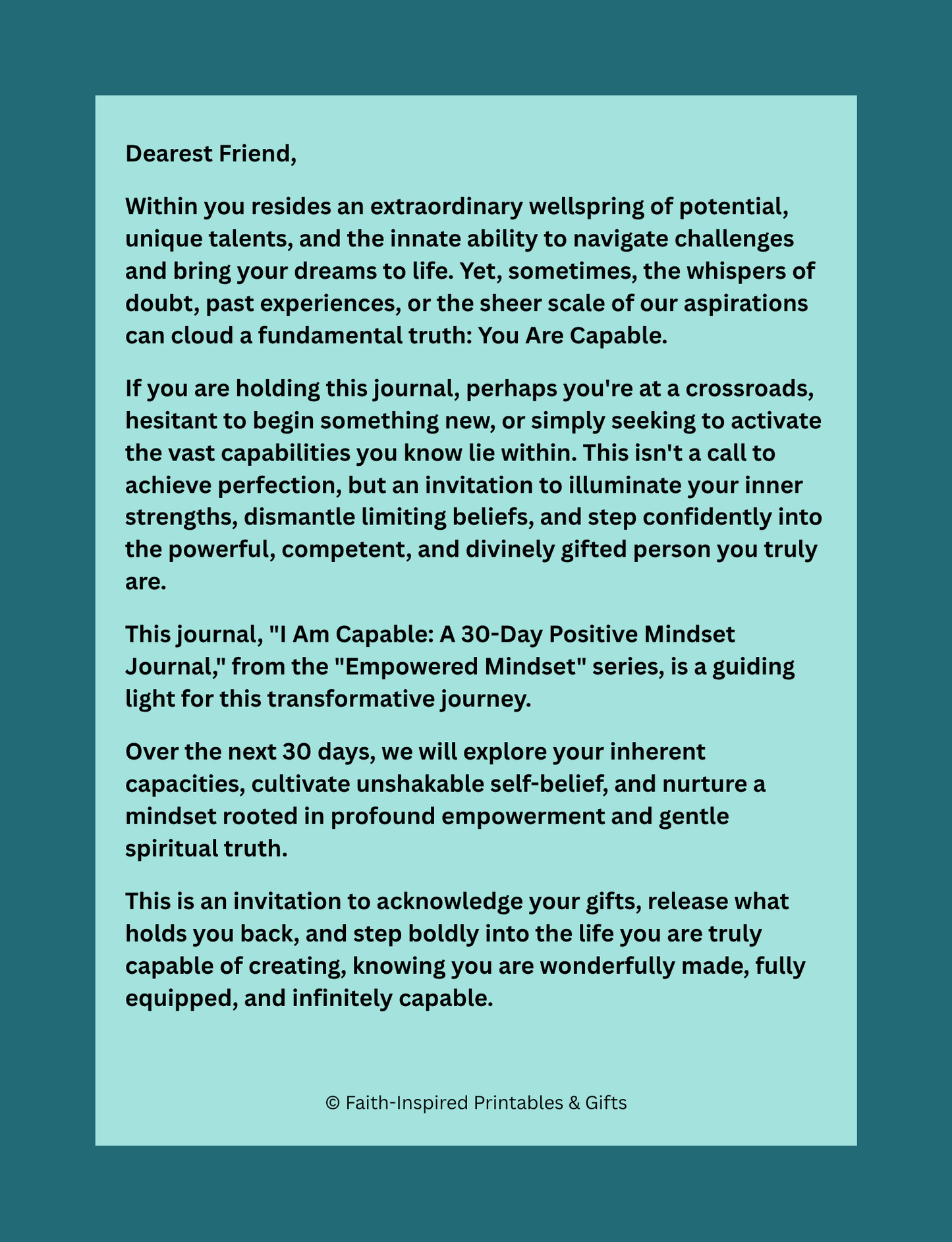 I Am Capable: A 30-Day Positive Mindset Journal: Unlocking Your Inner Potential, Overcoming Self-Doubt, and Cultivating Unshakable Self-Belief for Spiritual Growth Paperback