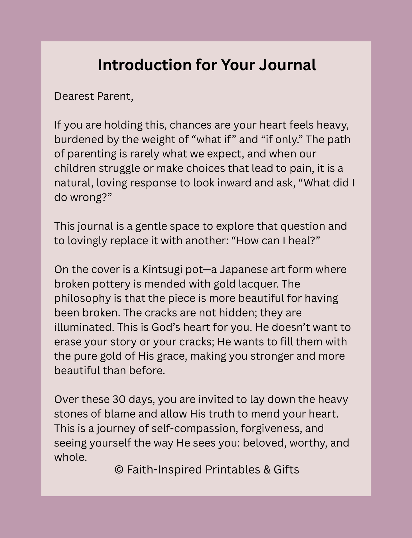 Healing Through the Heartbreak: A 30-Day Christian Journal for Parents Carrying Guilt, Blame, or Regret: Faith-Based Reflections and Daily Prompts for Self-Forgiveness, Grace, and Letting Go Paperback