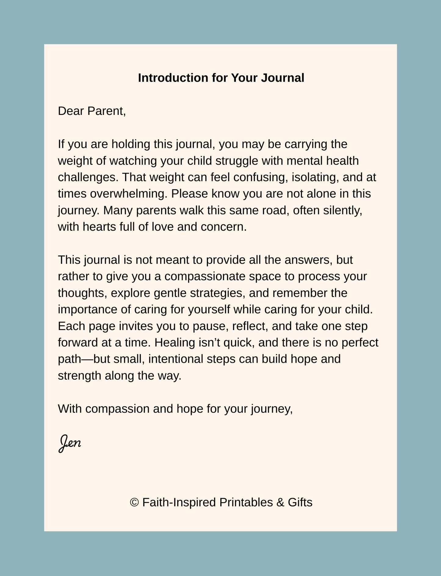 Healing Through the Heartbreak: A 30-Day Faith-Based Journal for Parents of Children Struggling with Mental Health Paperback