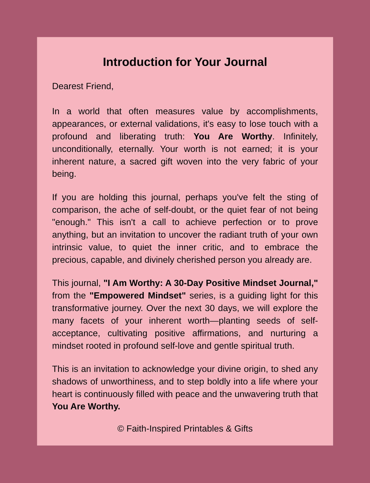 I Am Worthy: A Daily Journal for Spiritual Growth, Emotional Healing, and Positive Mindset Renewal Paperback