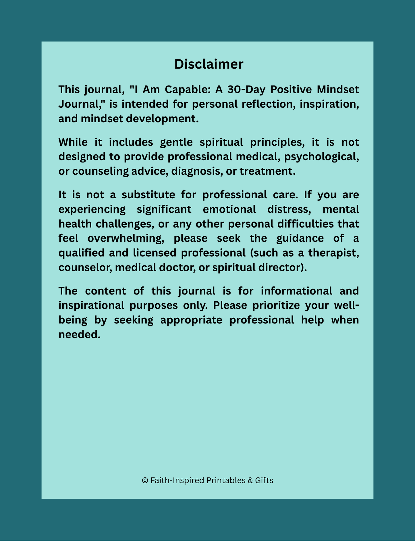 I Am Capable: A 30-Day Positive Mindset Journal: Unlocking Your Inner Potential, Overcoming Self-Doubt, and Cultivating Unshakable Self-Belief for Spiritual Growth Paperback