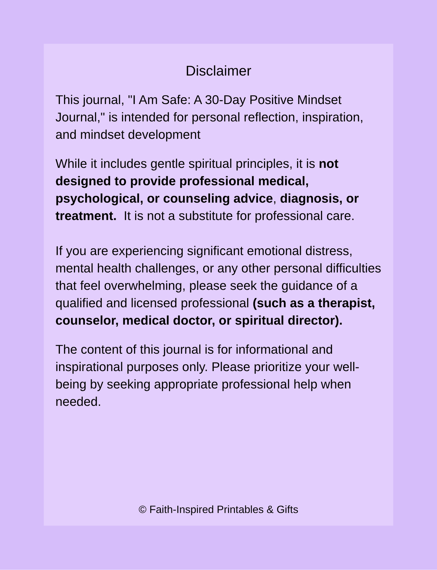 I Am Safe: A 30-Day Positive Mindset Journal (Empowered Mindset Series): A Daily Devotional & Guided Practice for Inner Peace, Security, and Trust Paperback