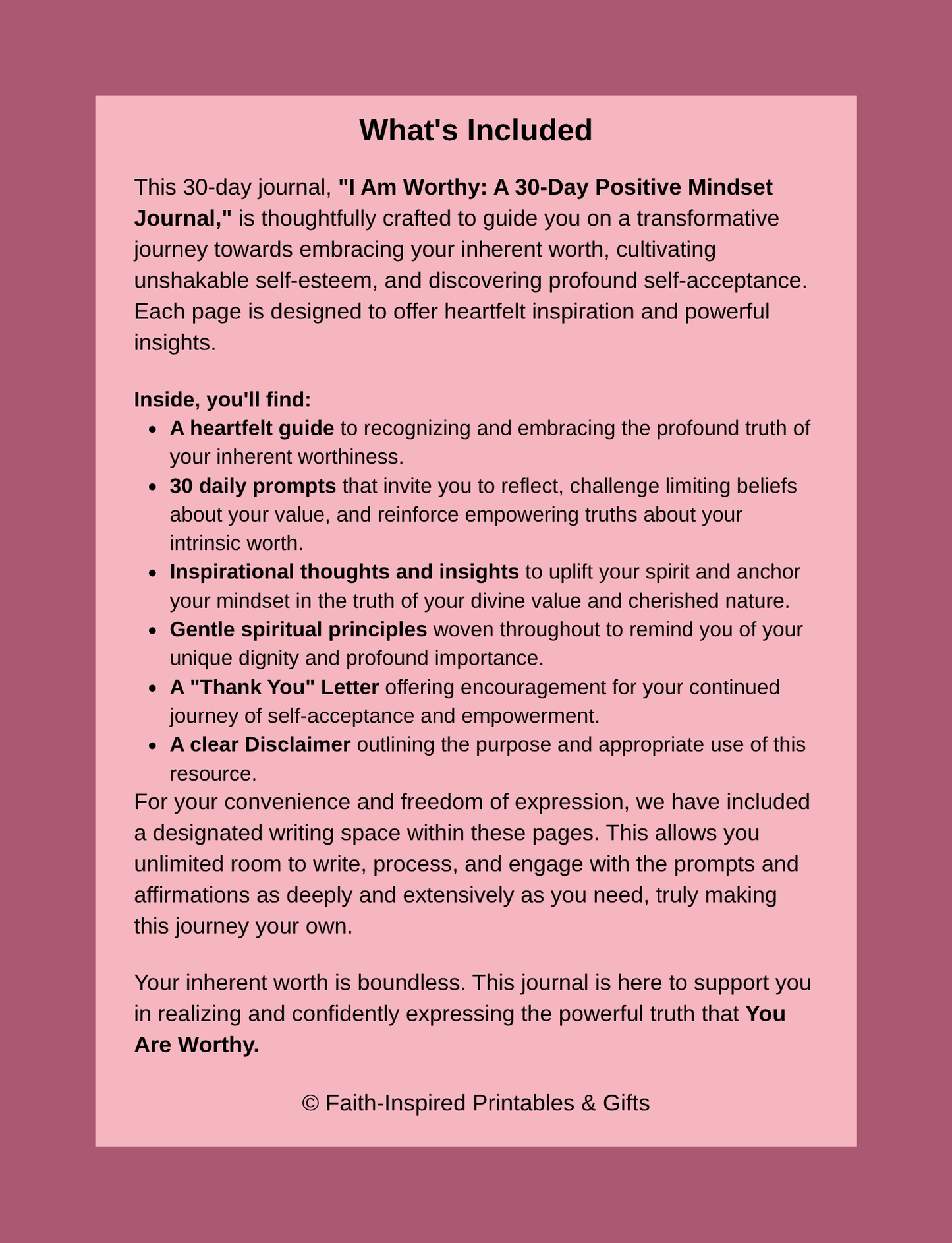 I Am Worthy: A Daily Journal for Spiritual Growth, Emotional Healing, and Positive Mindset Renewal Paperback