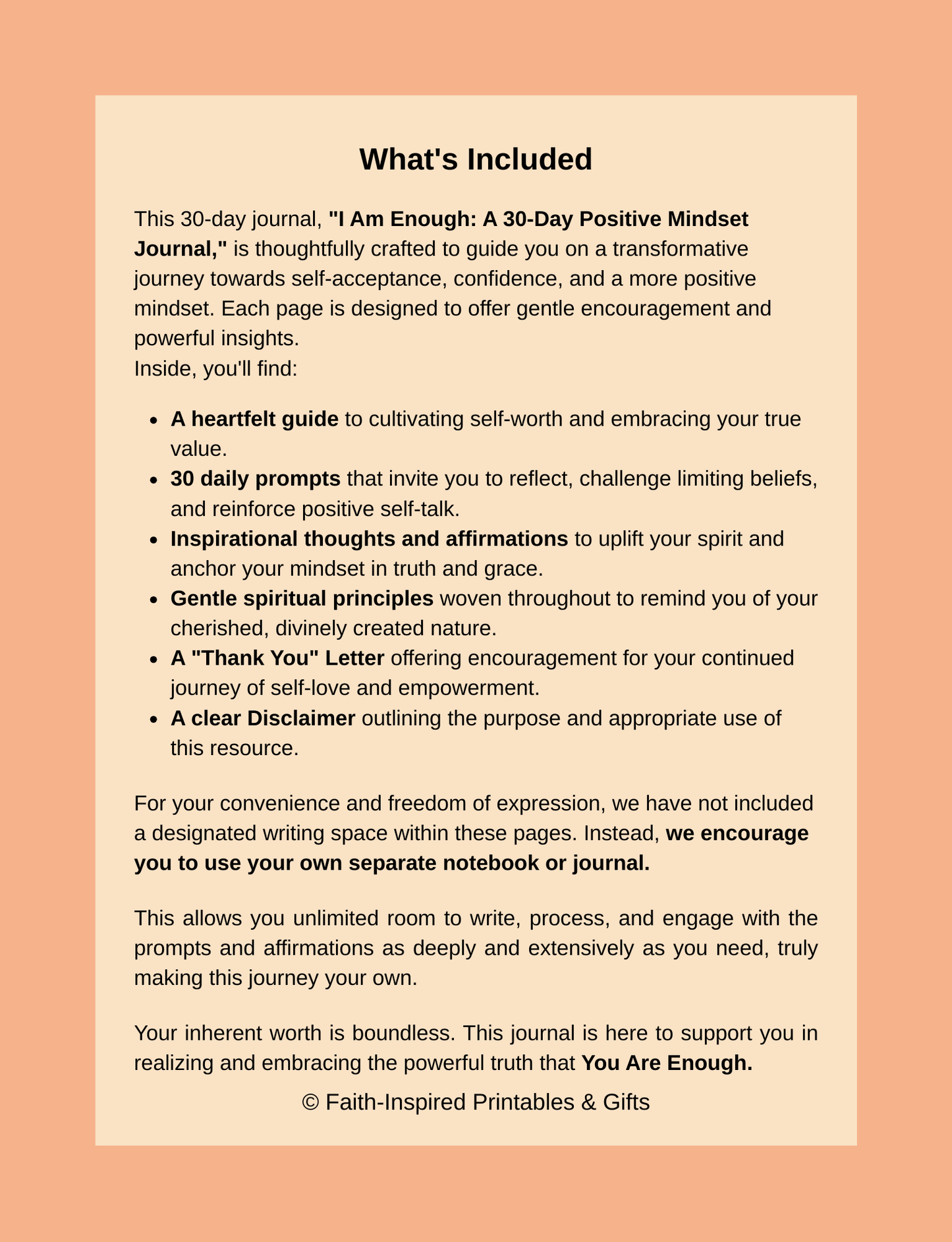 I Am Enough: A 30-Day Positive Mindset Journal to Cultivate Self-Worth, Confidence, and Grace Paperback
