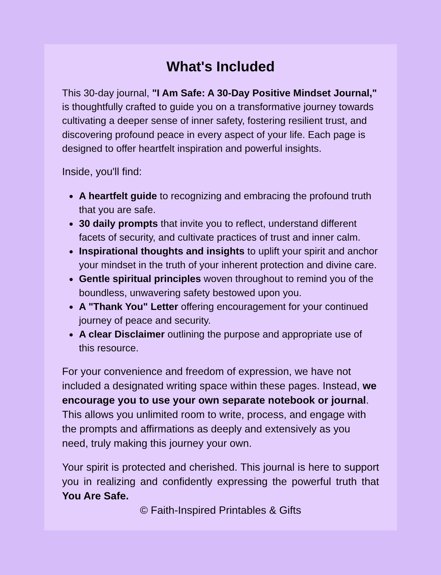 I Am Safe: A 30-Day Positive Mindset Journal (Empowered Mindset Series): A Daily Devotional & Guided Practice for Inner Peace, Security, and Trust Paperback