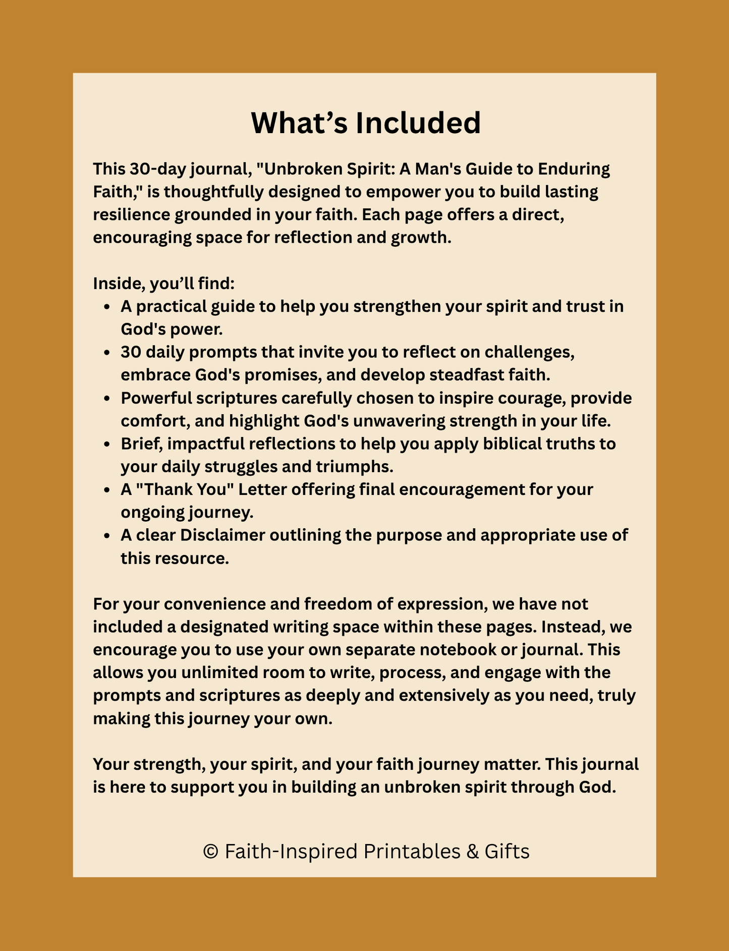 Unbroken Spirit: A Man's Guide to Enduring Faith (Iron & Spirit: A Man's Faith Journey): A 30-Day Christian Journal for Resilience, Strength, and Overcoming Challenges Paperback