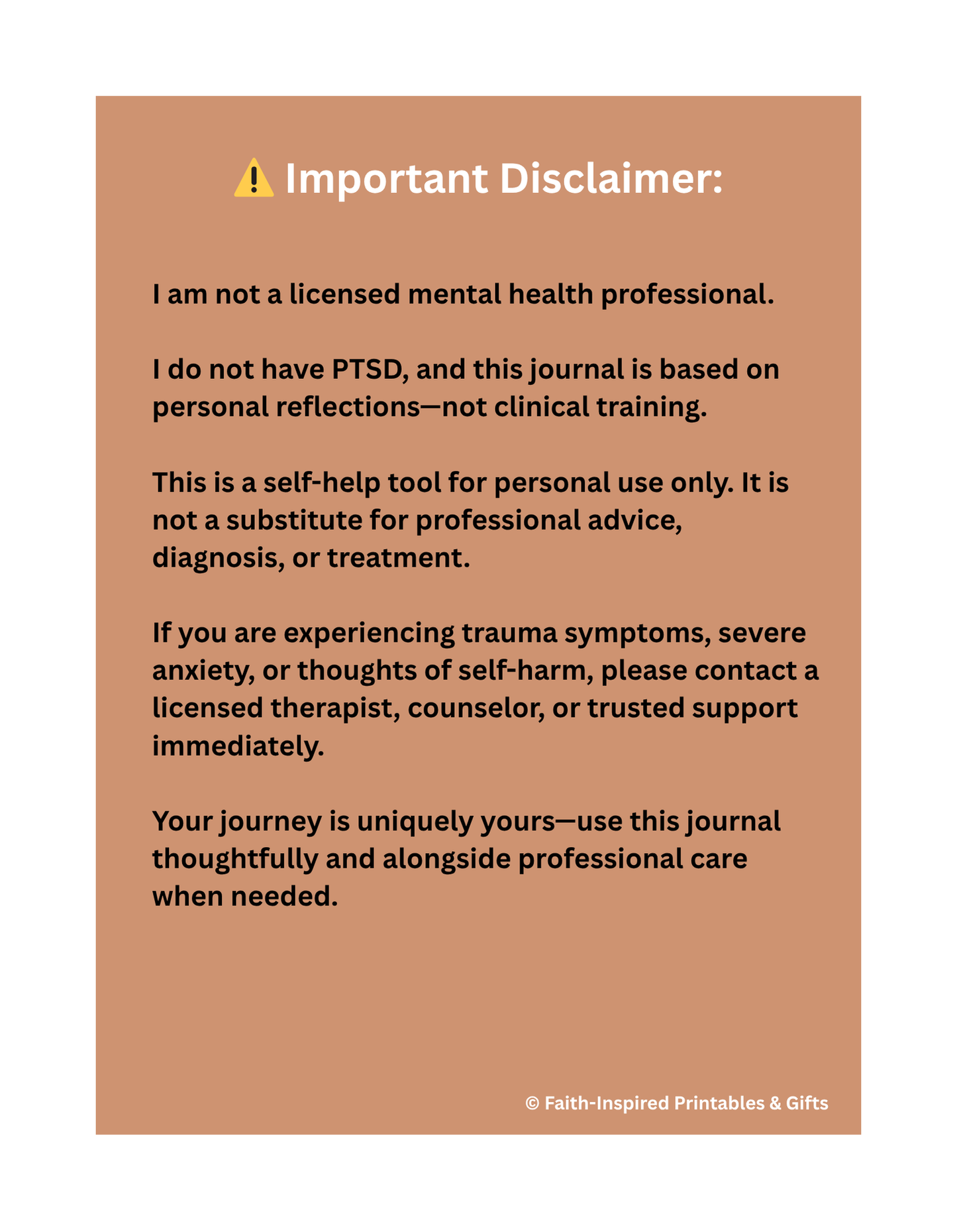Journeying Through Healing: A Faith-Based PTSD Reflection Journal for Spiritual Encouragement and Emotional Healing Paperback