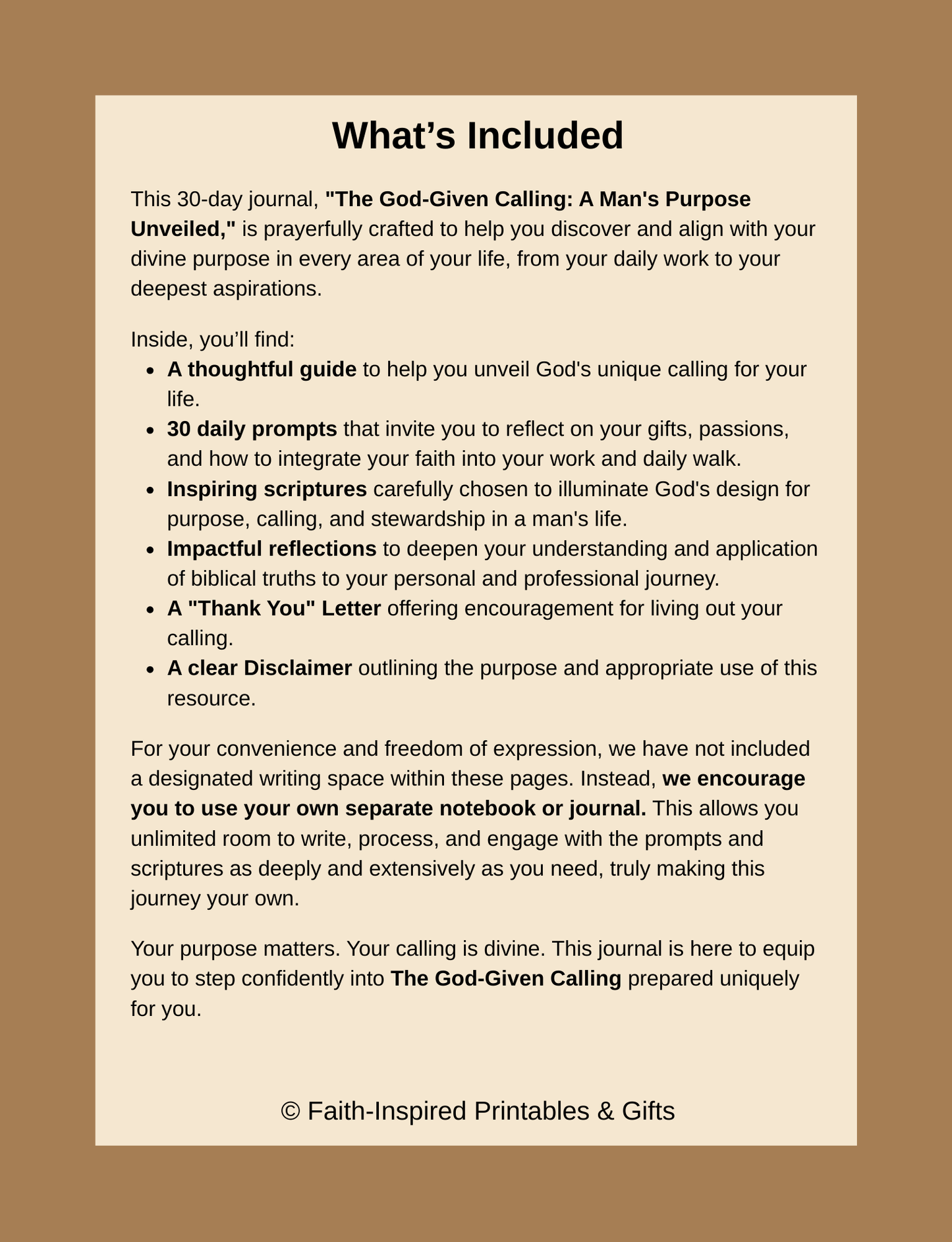 The God-Given Calling: A 30-Day Devotional Journal for Christian Men: Discover Your Divine Purpose in Work, Life, and Faith with Scripture-Based Reflections and Guided Prompts Paperback