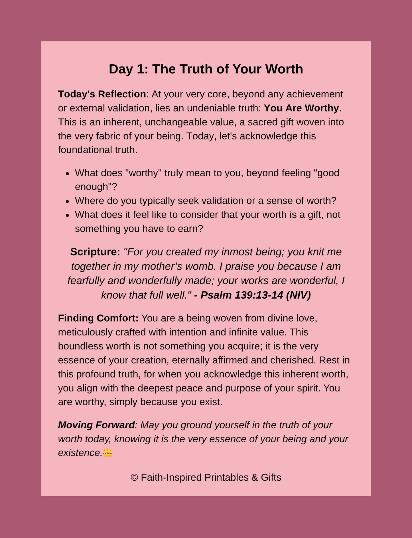 I Am Worthy: A Daily Journal for Spiritual Growth, Emotional Healing, and Positive Mindset Renewal Paperback