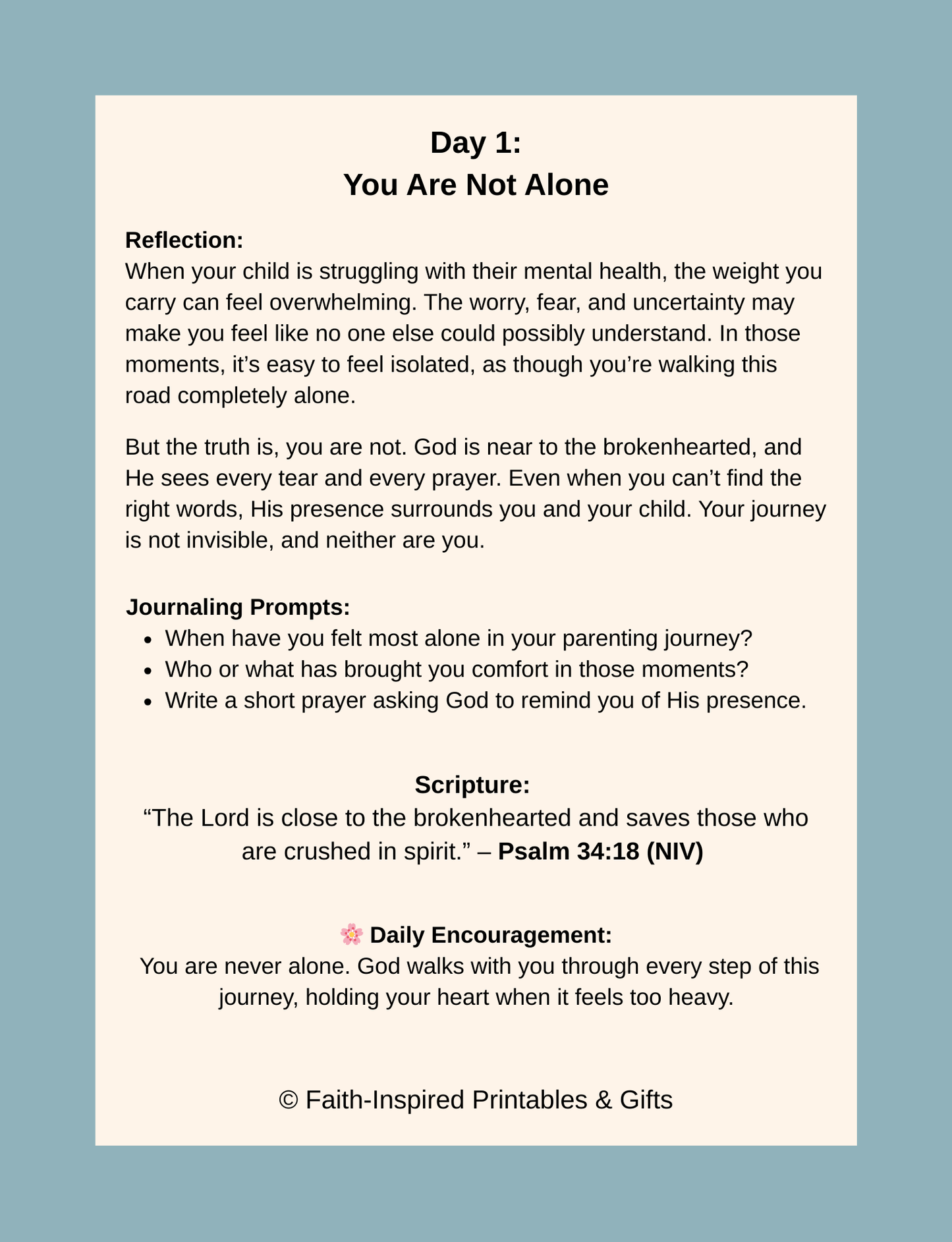 Healing Through the Heartbreak: A 30-Day Faith-Based Journal for Parents of Children Struggling with Mental Health Paperback