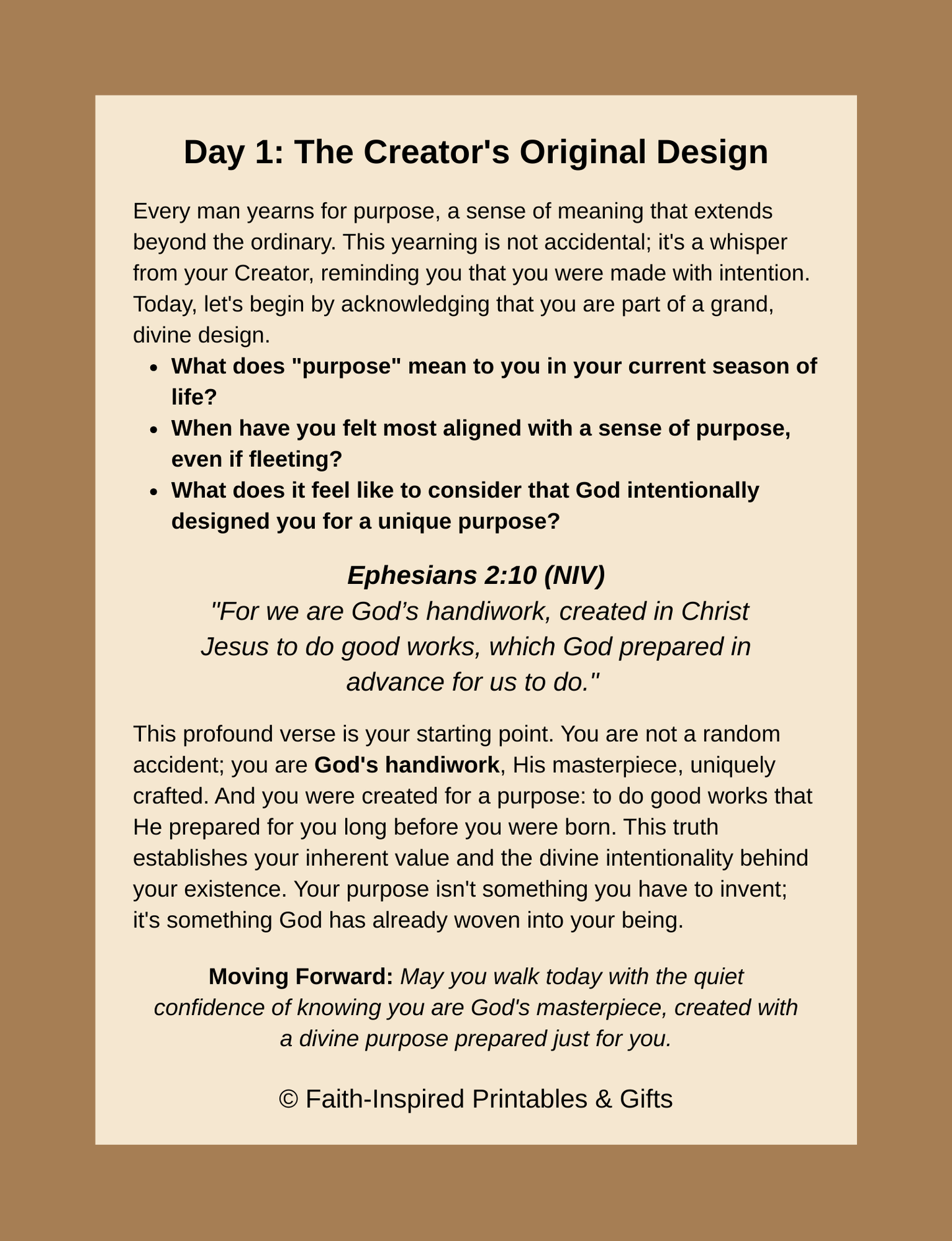 The God-Given Calling: A 30-Day Devotional Journal for Christian Men: Discover Your Divine Purpose in Work, Life, and Faith with Scripture-Based Reflections and Guided Prompts Paperback