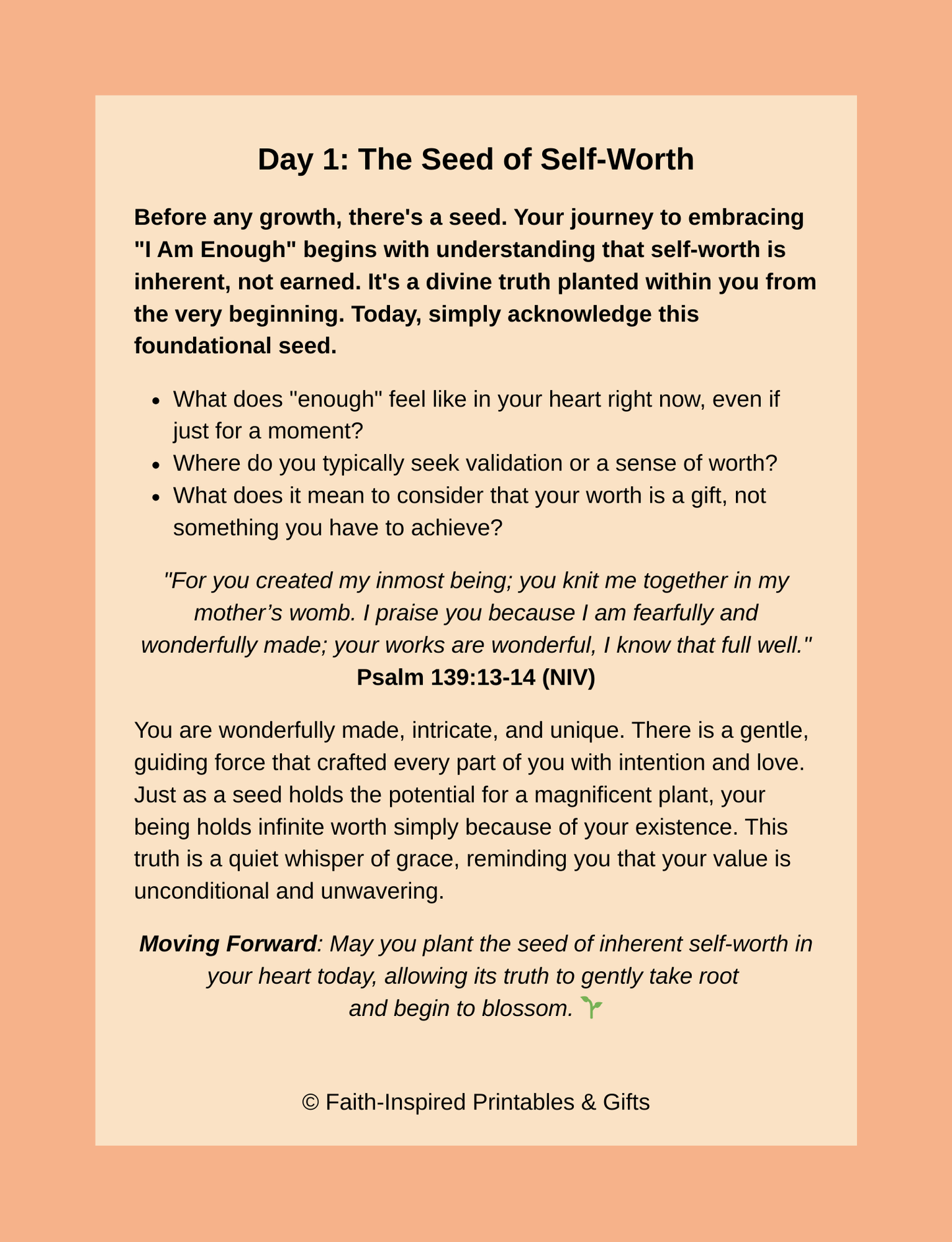 I Am Enough: A 30-Day Positive Mindset Journal to Cultivate Self-Worth, Confidence, and Grace Paperback