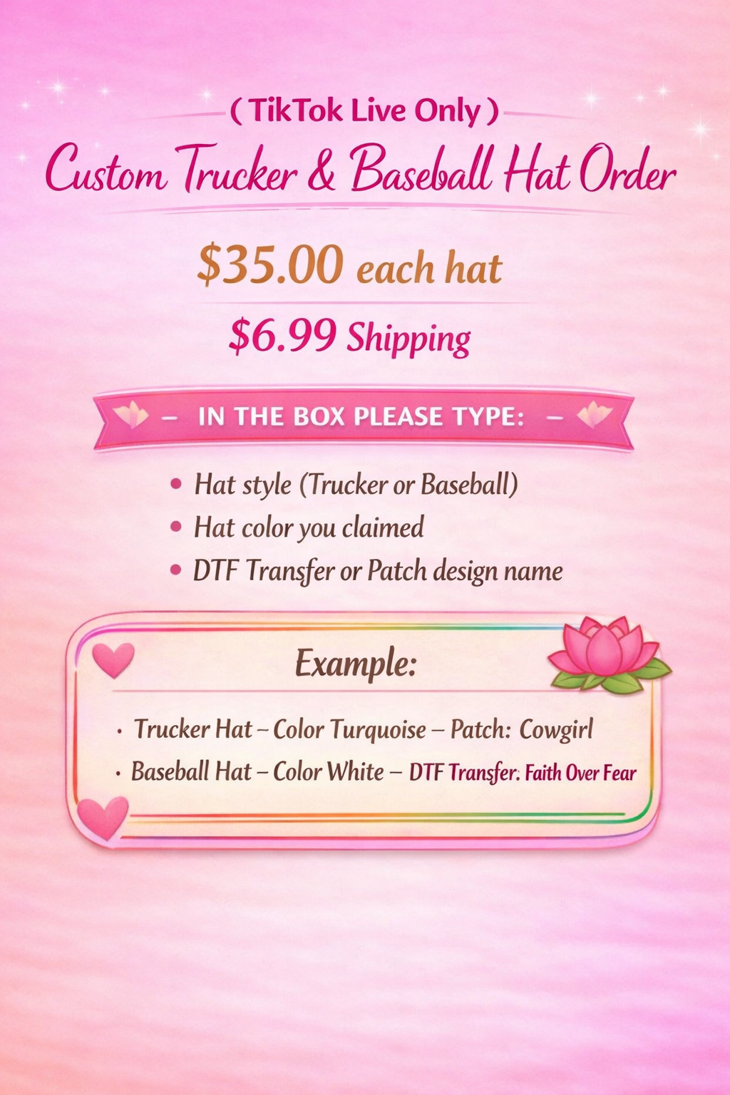 🧢 (TikTok Live Only) One Custom Trucker or Baseball Hat Order